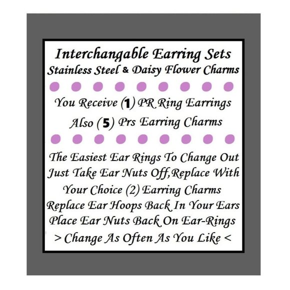 5/$20 Daisy Flowers Interchangeable Charm Earrings-5 Pairs in Set - Picture 5 of 5
